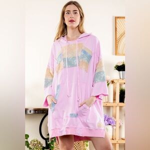 BV07 Bluevelvet Pastel Pink Patchwork Hooded Tunic